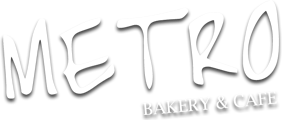 Metro Bakery and Cafe logo — white brush wordmark