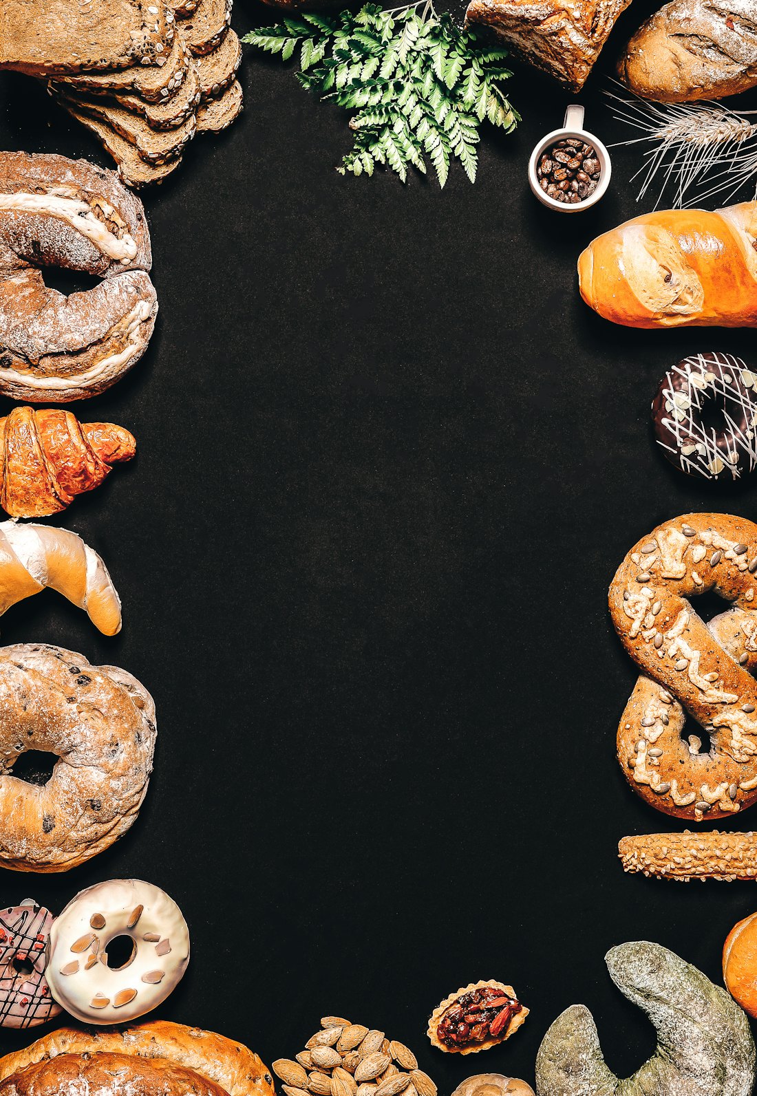 An assortment of fresh breads, rolls and pastries